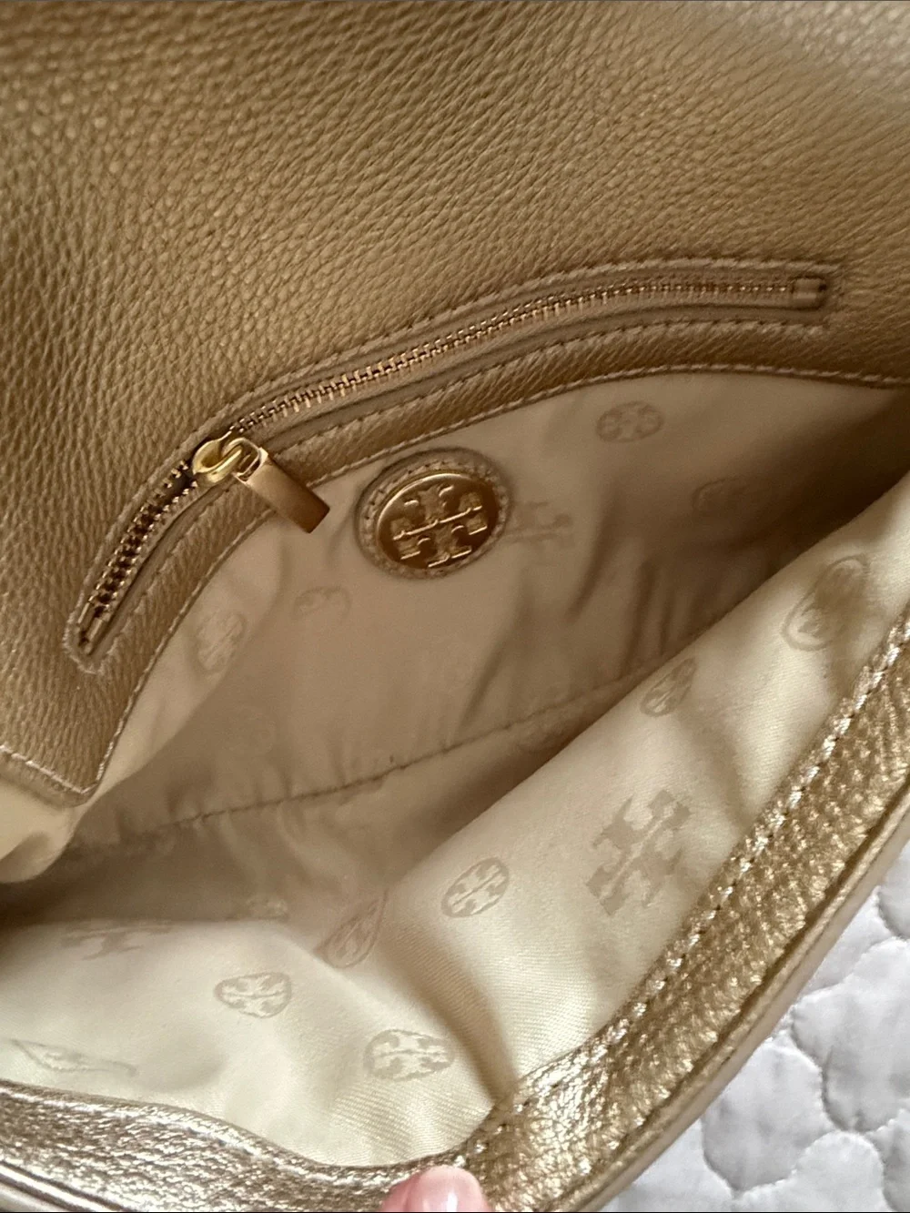 Tory Burch Metallic Gold Leather Crossbody with Chain Strap
